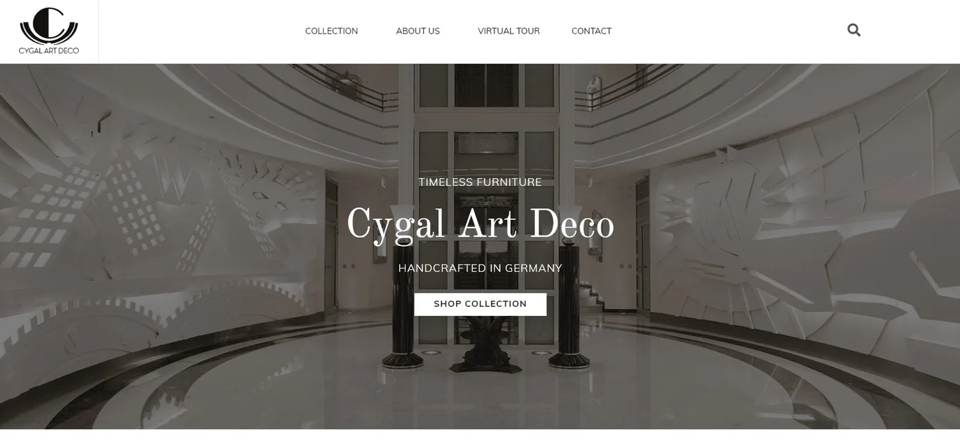 Cygal Art Deco ecommerce homepage