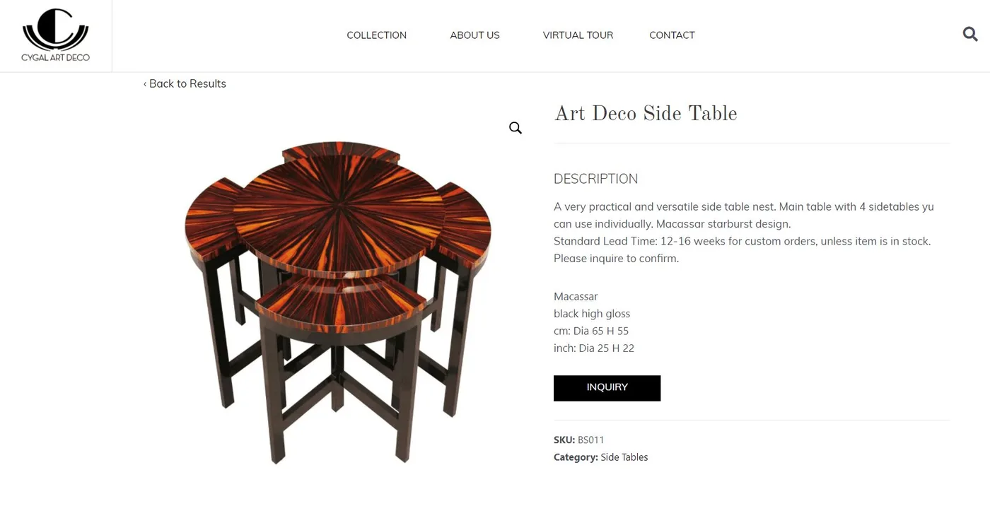 A Cygal Art Deco product detail page