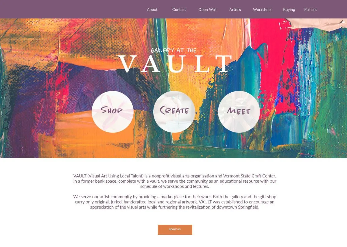 Gallery at the VAULT ecommerce homepage