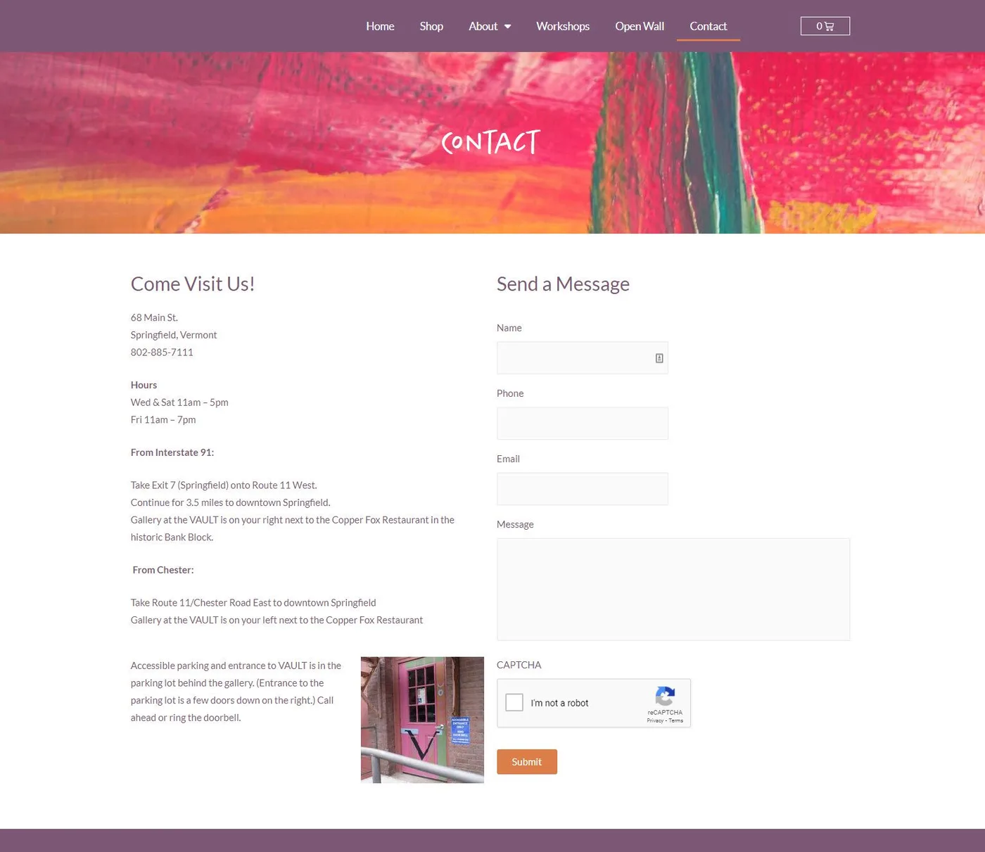 An artist page on the Gallery at the VAULT site