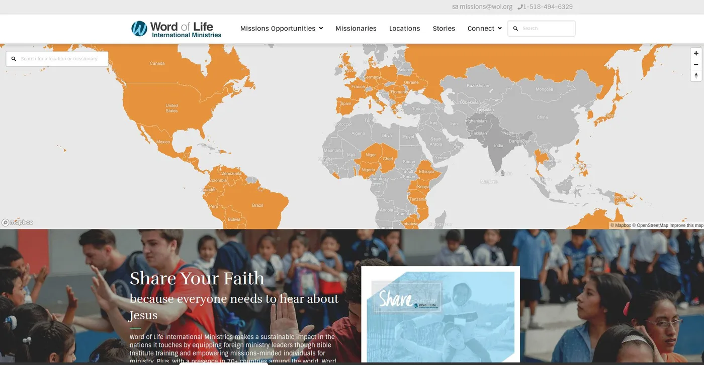 Global Missions website homepage with a world map