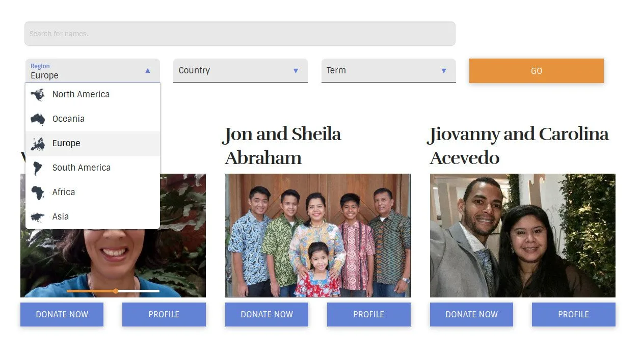 The filterable missionary search tool