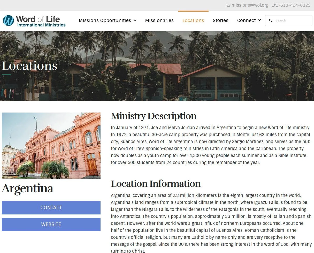 Missionary locations displayed on the site